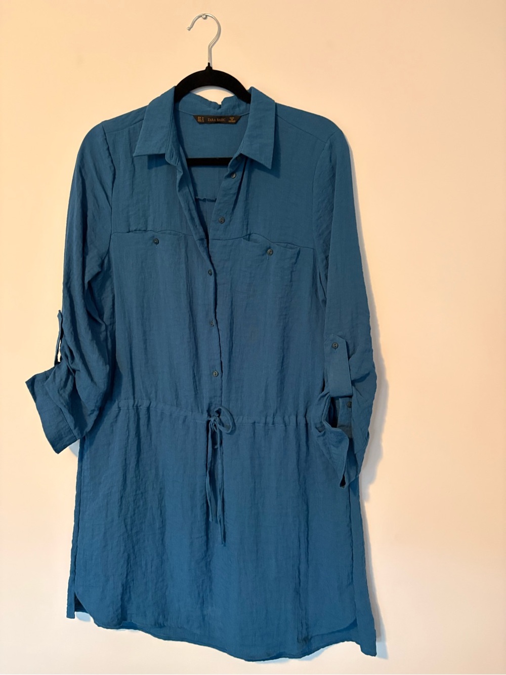 Casual Teal Button-Front Women's Tunic Dress
